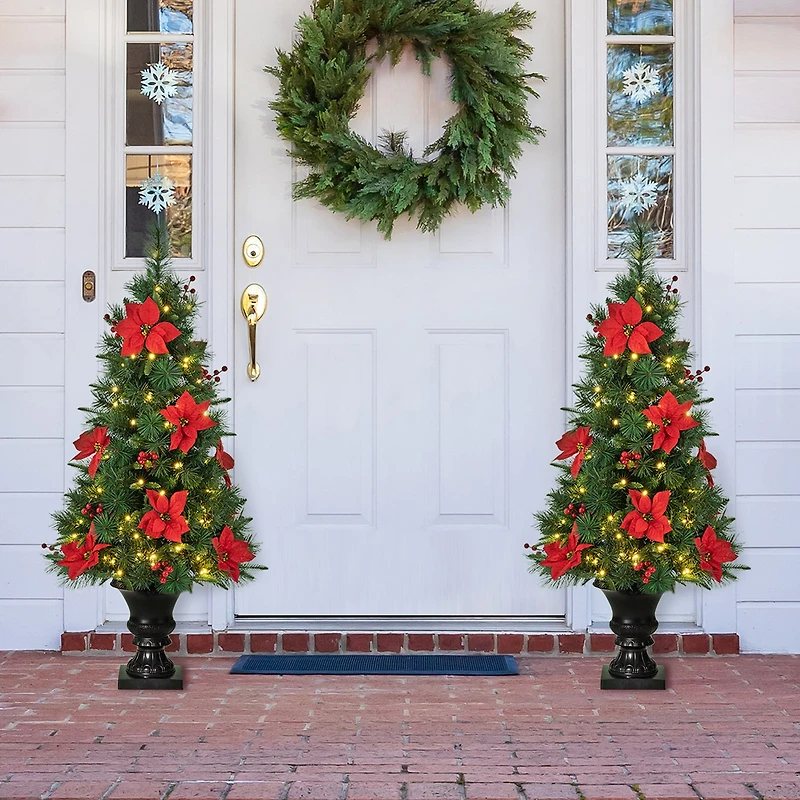 Glitzhome 4 Ft 2pc Pre-Lit Porch Pine Christmas Tree