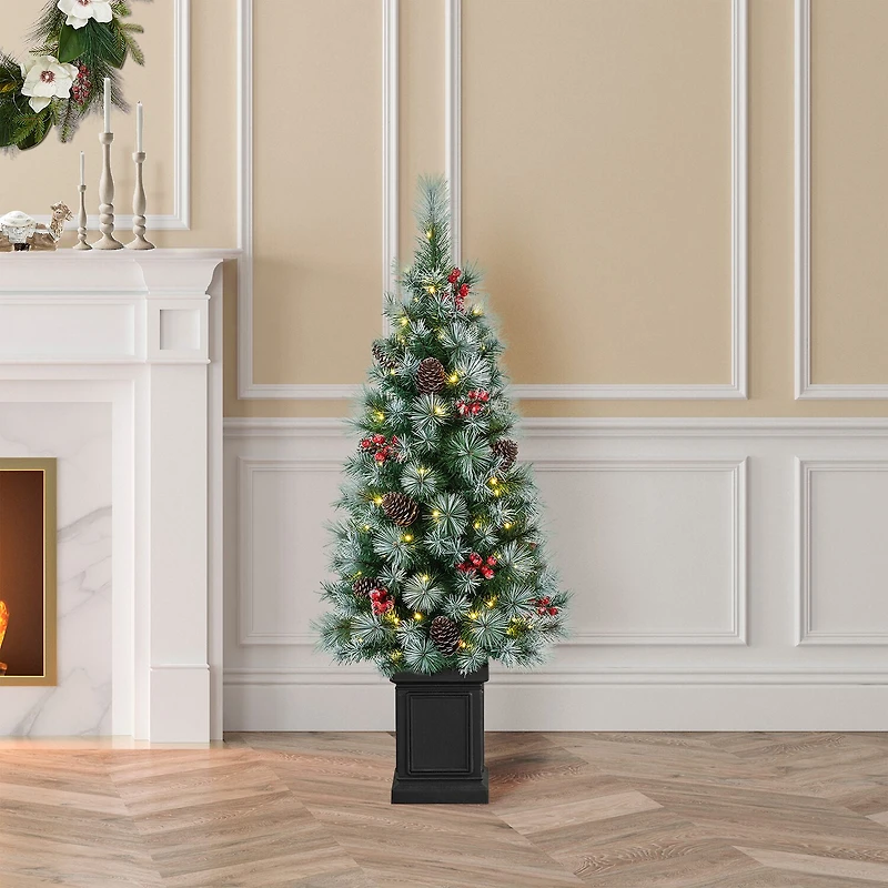 Glitzhome Pre-Lit Porch 4 Foot Pine Christmas Tree
