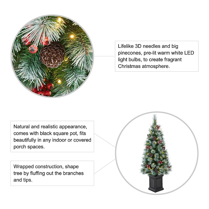 Glitzhome Pre-Lit Porch 4 Foot Pine Christmas Tree