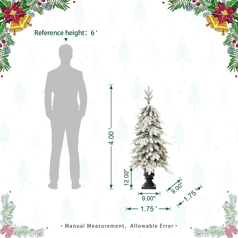 Glitzhome Pre-Lit Flocked Porch 4 Foot Fir Christmas Tree