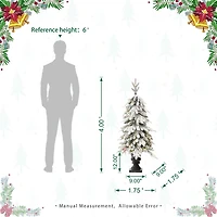 Glitzhome Pre-Lit Flocked Porch 4 Foot Fir Christmas Tree