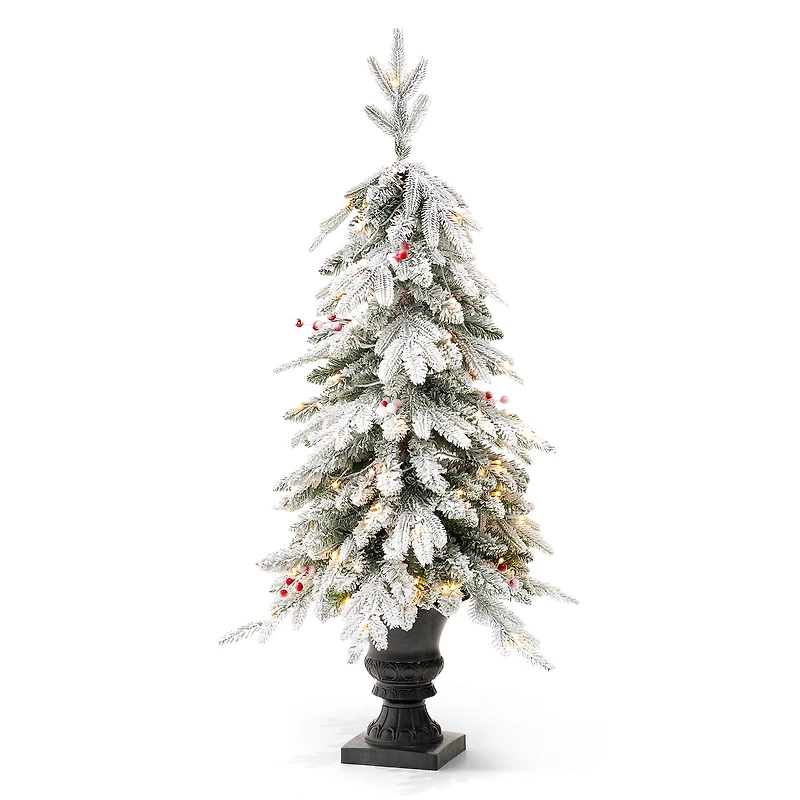 Glitzhome Pre-Lit Flocked Porch 4 Foot Fir Christmas Tree