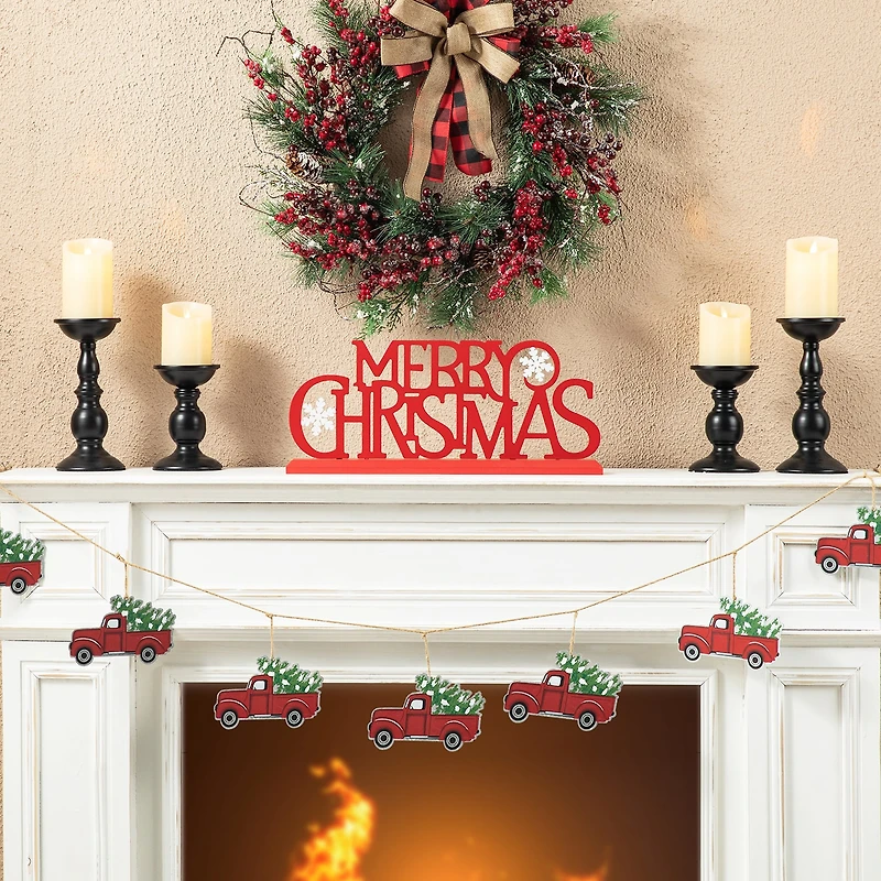 Glitzhome Wood & Metal Merry Christmas Tabletop Decor