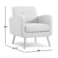 Kingston Mid-Century Modern Accent Armchair in Linen with Legs in a Natural Finish