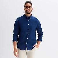 St. John's Bay Poplin Mens Long Sleeve Classic Fit Button-Down Shirt