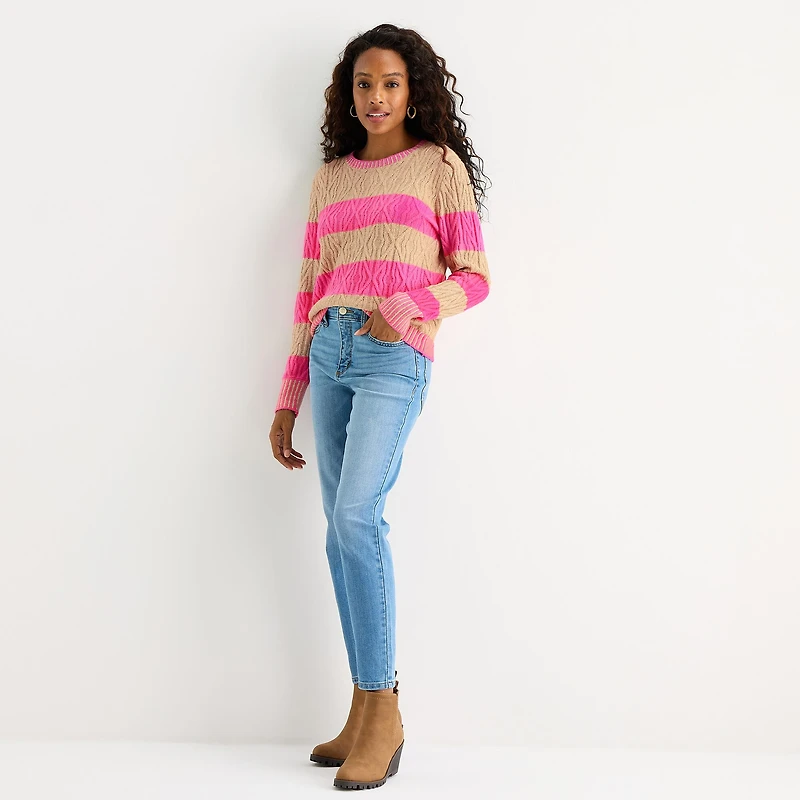 St. John's Bay Womens Crew Neck Long Sleeve Striped Pullover Sweater