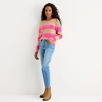 St. John's Bay Womens Crew Neck Long Sleeve Striped Pullover Sweater