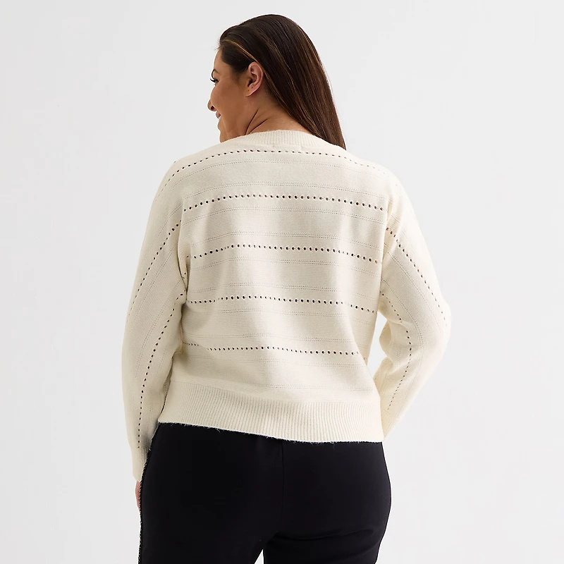 Liz Claiborne Plus Womens Crew Neck Long Sleeve Pullover Sweater