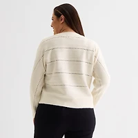 Liz Claiborne Plus Womens Crew Neck Long Sleeve Pullover Sweater