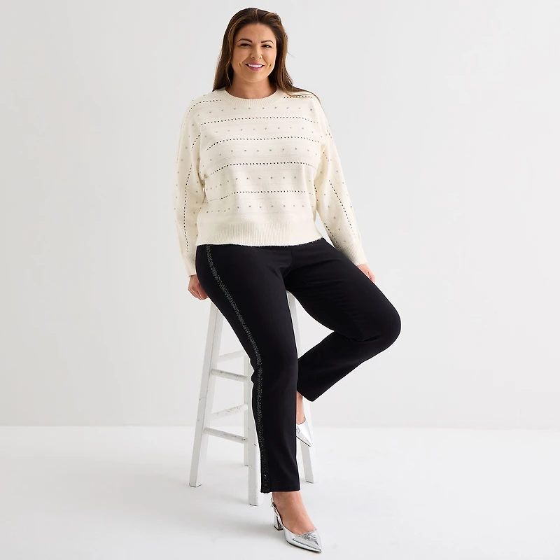 Liz Claiborne Plus Womens Crew Neck Long Sleeve Pullover Sweater