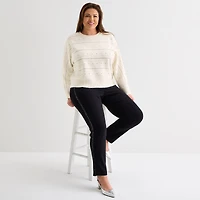 Liz Claiborne Plus Womens Crew Neck Long Sleeve Pullover Sweater