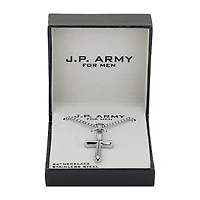 J.P. Army Men's Jewelry Stainless Steel 22 Inch Link Cross Pendant Necklace