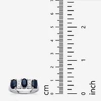 Womens Diamond Accent Genuine Blue Sapphire Platinum Over Silver Oval Cocktail Ring