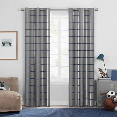 Under the Stars Kids Hayden Plaid Grommet Top Energy Saving 100% Blackout Single Curtain Panel