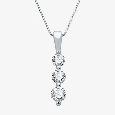 3-Stone Linear (H-I / I1) Womens 1/2 CT. T.W. Lab Grown White Diamond 10K Gold 18 Inch Pendant Necklace
