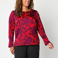 Liz Claiborne Womens Round Neck Long Sleeve Satin Blouse