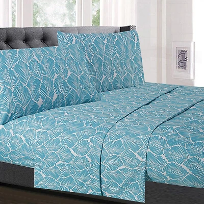 Sweet Home Collection™ Tropical Leaf Printed Sheet Set, Double Brushed Microfiber