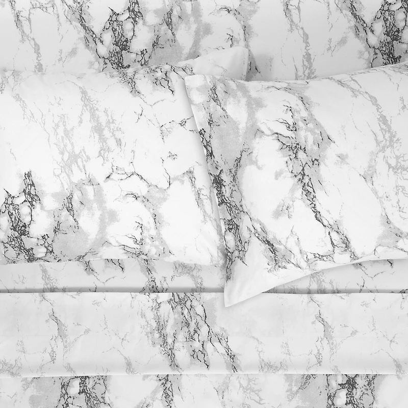Sweet Home Collection™ Marble Printed Sheet Set, Double Brushed Microfiber