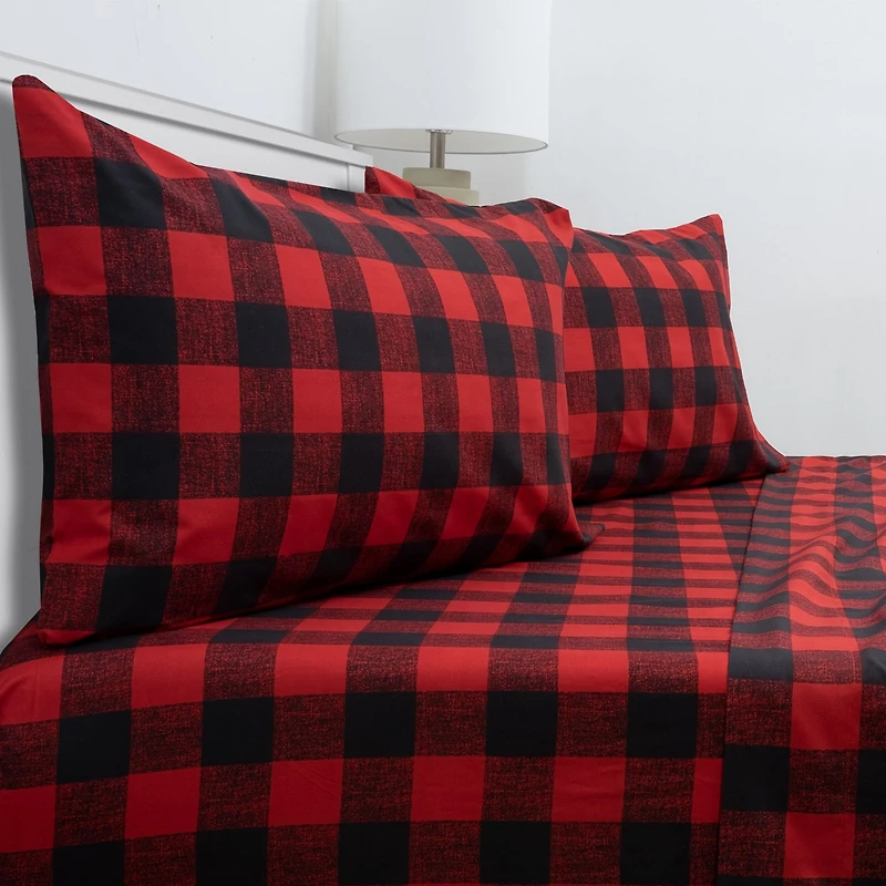 Sweet Home Collection™ Buffalo Printed Sheet Set, Double Brushed Microfiber