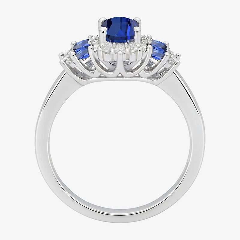 Womens Lab Created Blue Sapphire Sterling Silver Cocktail Ring
