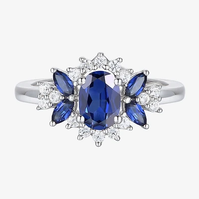 Womens Lab Created Blue Sapphire Sterling Silver Cocktail Ring