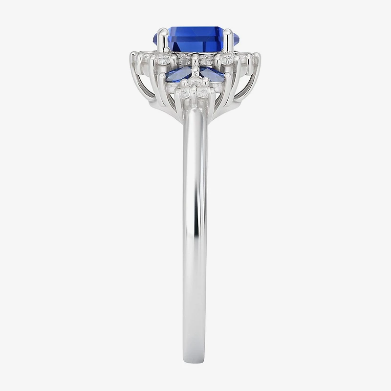 Womens Lab Created Blue Sapphire Sterling Silver Cocktail Ring