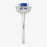 Womens Lab Created Blue Sapphire Sterling Silver Cocktail Ring
