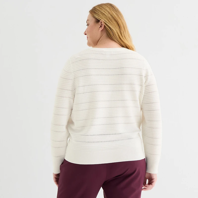 Liz Claiborne Plus Womens Crew Neck Long Sleeve Pullover Sweater