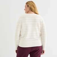 Liz Claiborne Plus Womens Crew Neck Long Sleeve Pullover Sweater