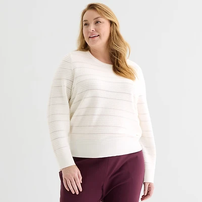 Liz Claiborne Plus Womens Crew Neck Long Sleeve Pullover Sweater