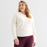 Liz Claiborne Plus Womens Crew Neck Long Sleeve Pullover Sweater