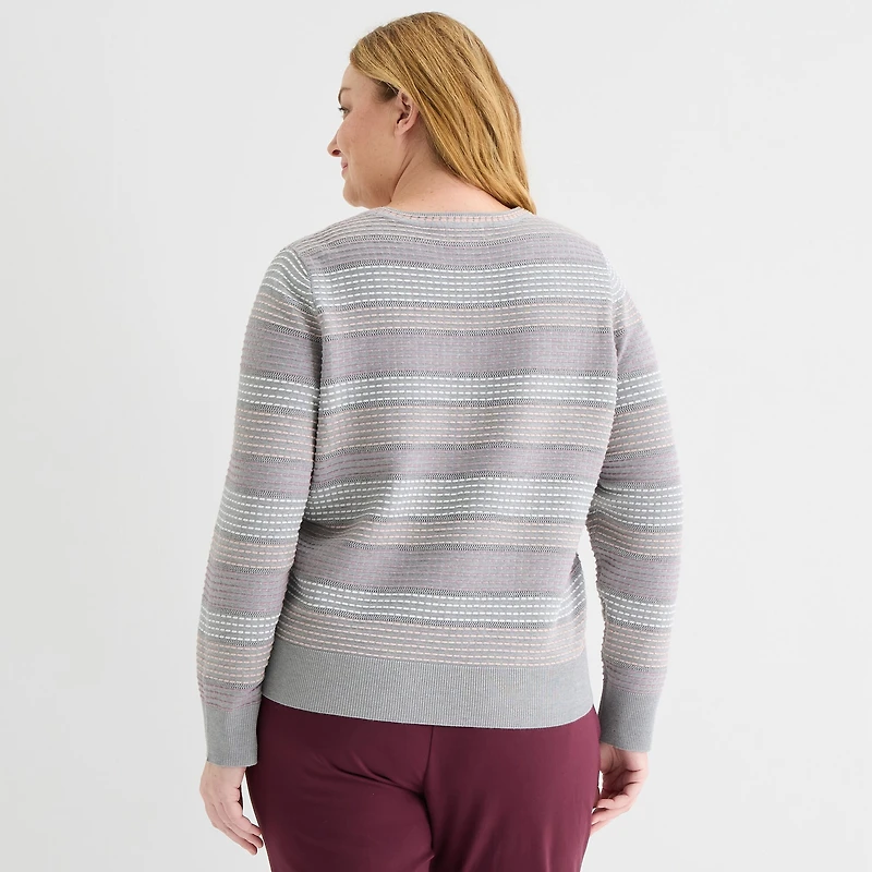 Liz Claiborne Plus Womens Crew Neck Long Sleeve Pullover Sweater