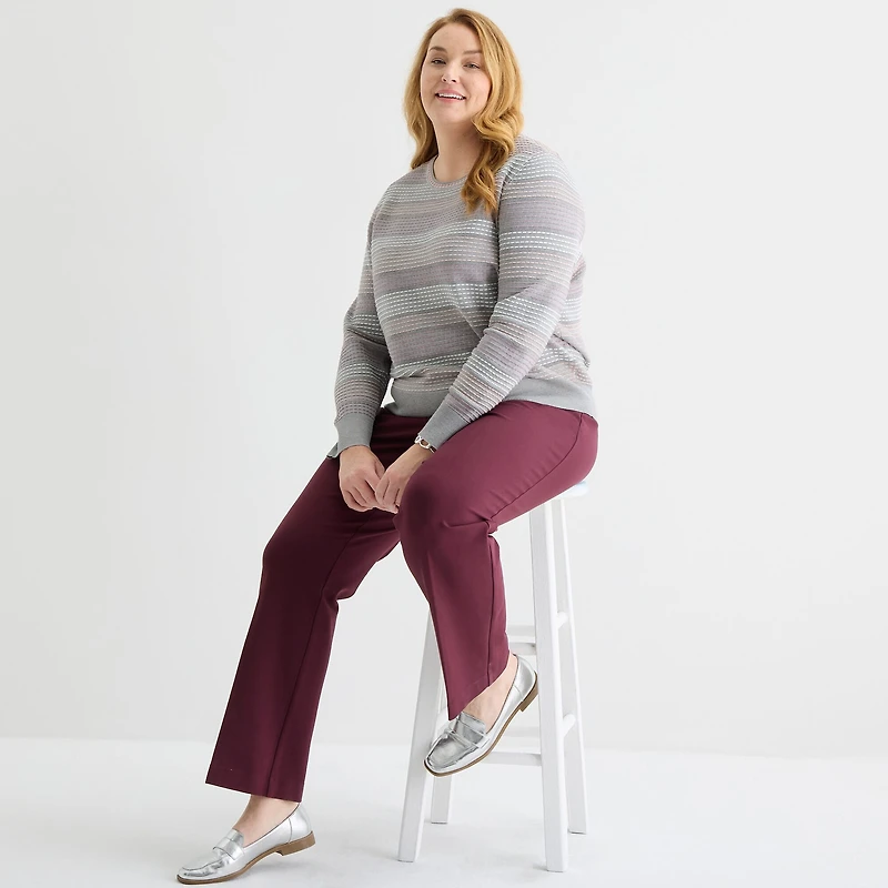 Liz Claiborne Plus Womens Crew Neck Long Sleeve Pullover Sweater