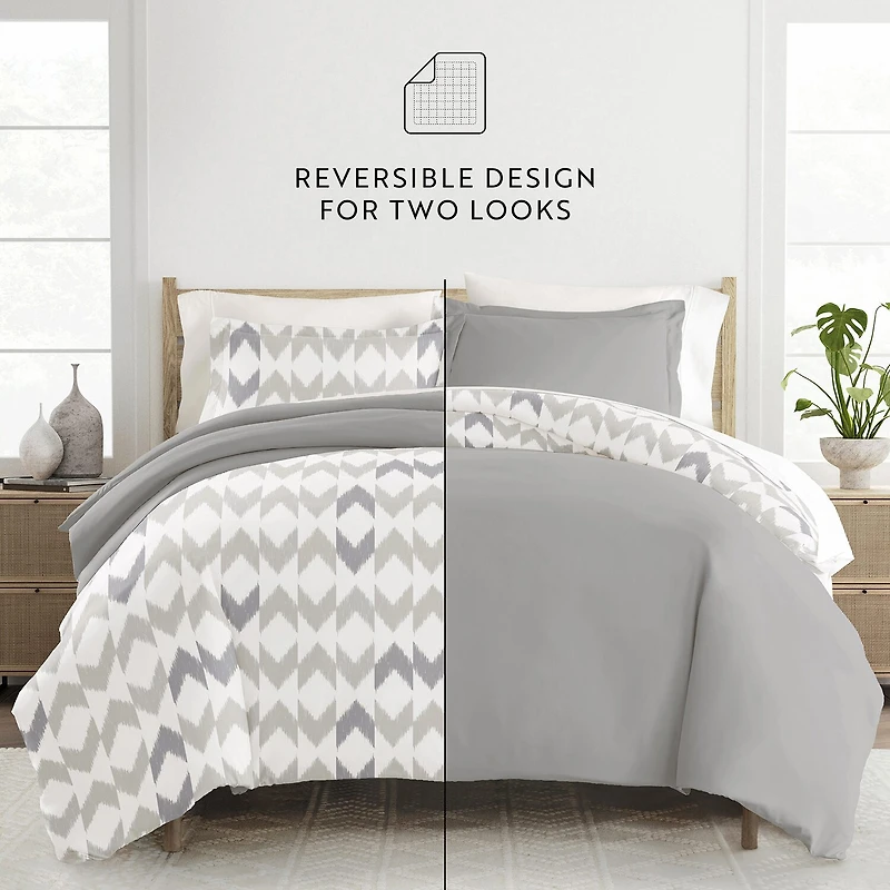 Casual Comfort Chevron Sleep Pattern Oversized Reversible Duvet Cover Set