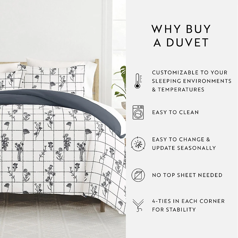 Casual Comfort Flower Field Pattern Oversized Reversible Duvet Cover Set