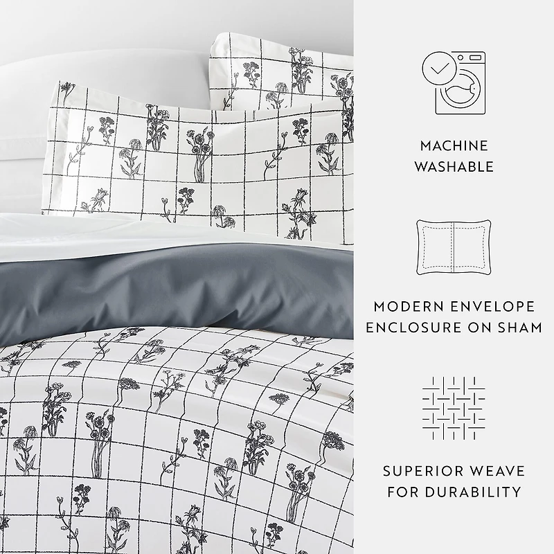 Casual Comfort Flower Field Pattern Oversized Reversible Duvet Cover Set