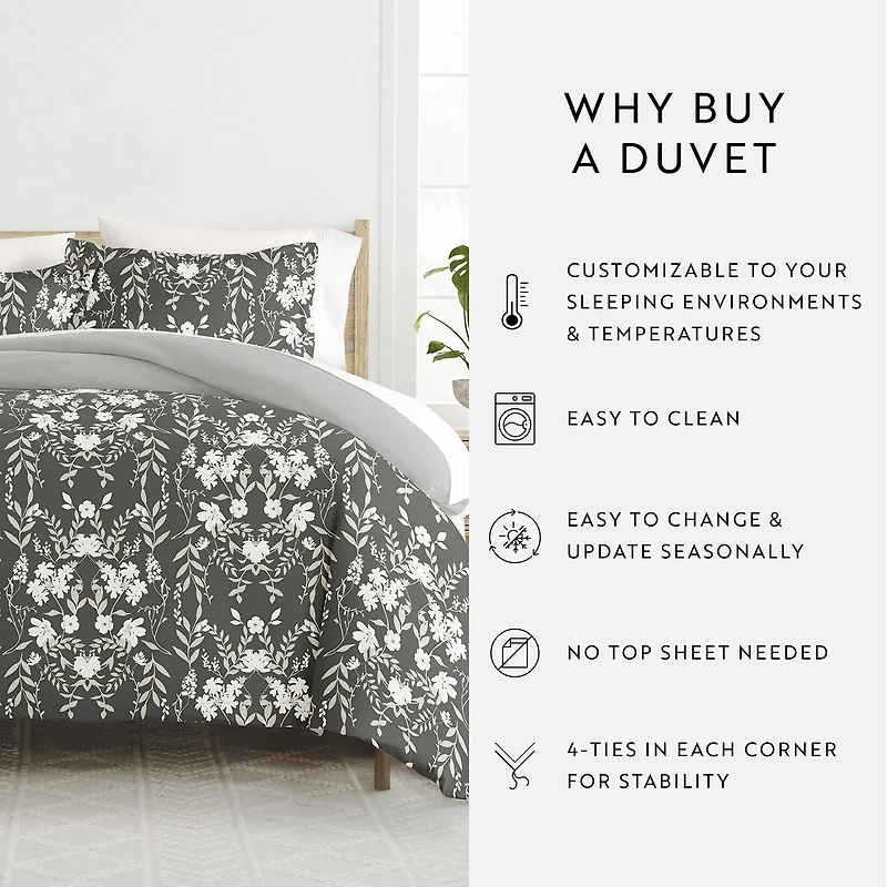 Casual Comfort Secret Garden Pattern Oversized Reversible Duvet Cover Set