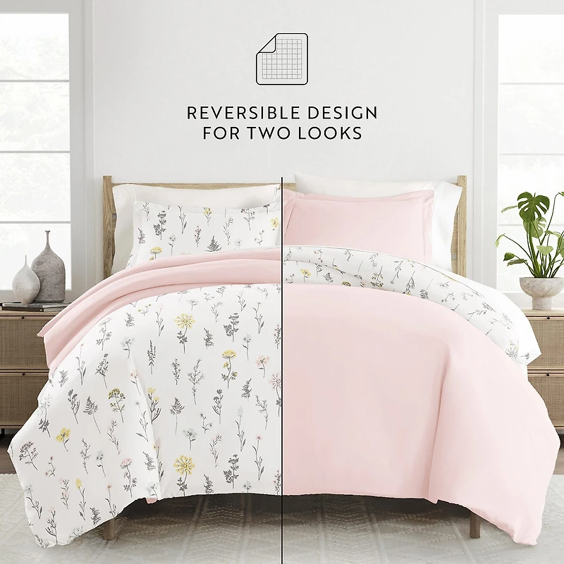 Casual Comfort Wild Flower Pattern Oversized Reversible Duvet Cover Set