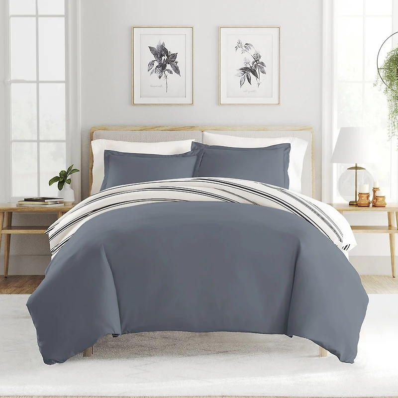 Casual Comfort Desert Stripe Patterned Reversible Duvet Cover Set