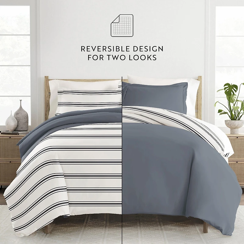 Casual Comfort Desert Stripe Patterned Reversible Duvet Cover Set