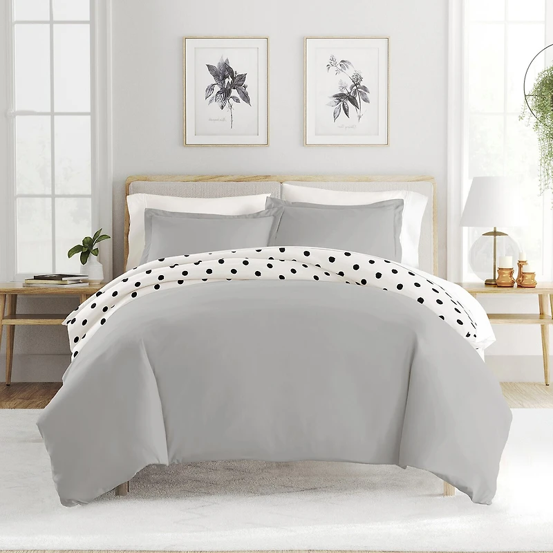 Casual Comfort Painted Polkadot Patterned Reversible Duvet Cover Set