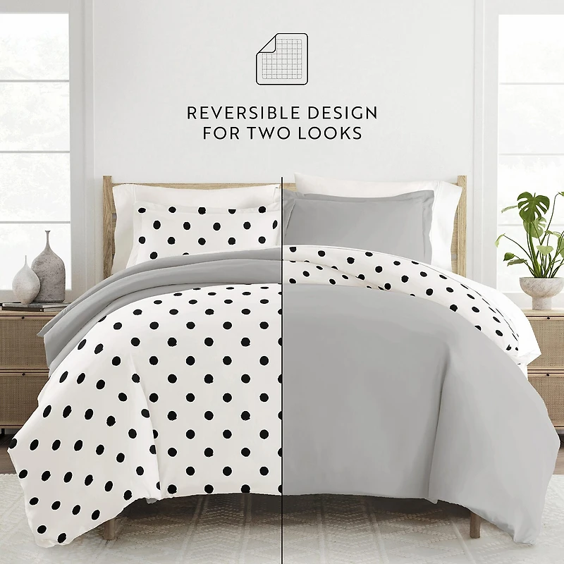 Casual Comfort Painted Polkadot Patterned Reversible Duvet Cover Set