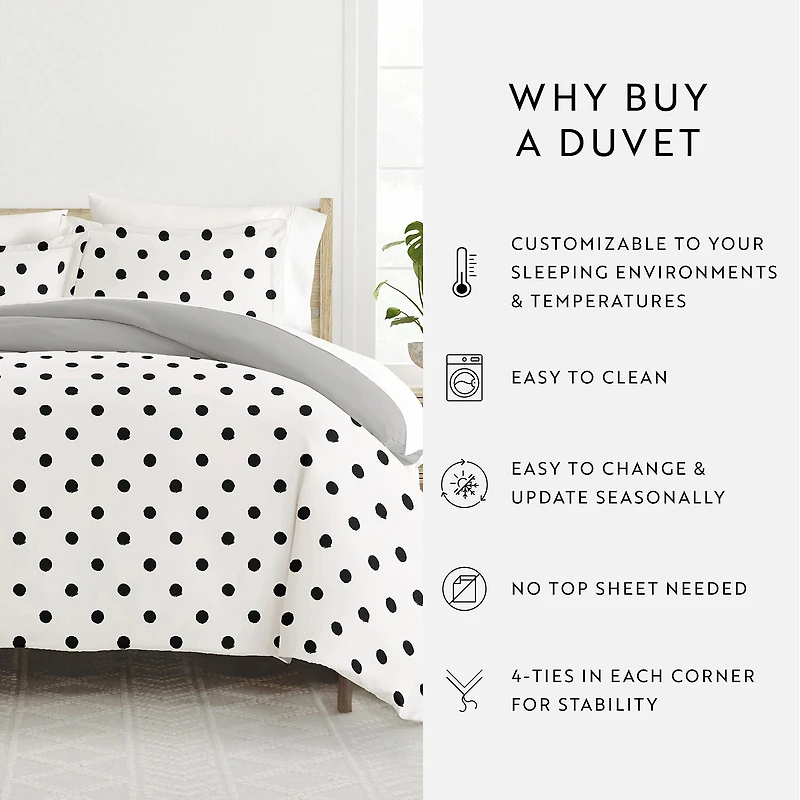 Casual Comfort Painted Polkadot Patterned Reversible Duvet Cover Set