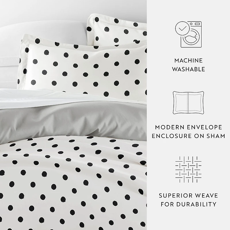 Casual Comfort Painted Polkadot Patterned Reversible Duvet Cover Set