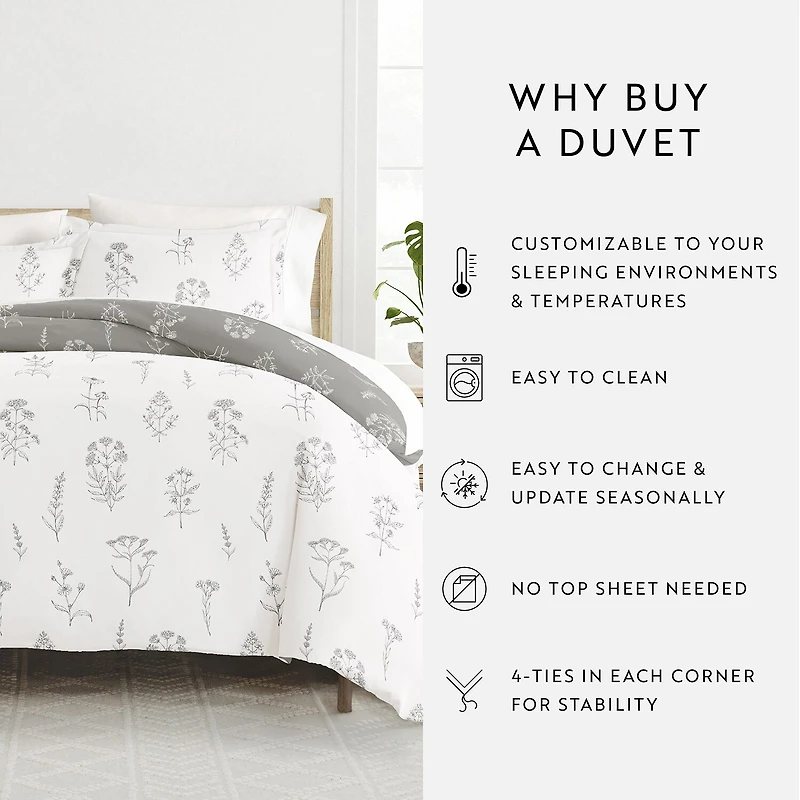 Casual Comfort Botany Floral Patterned Reversible Duvet Cover Set