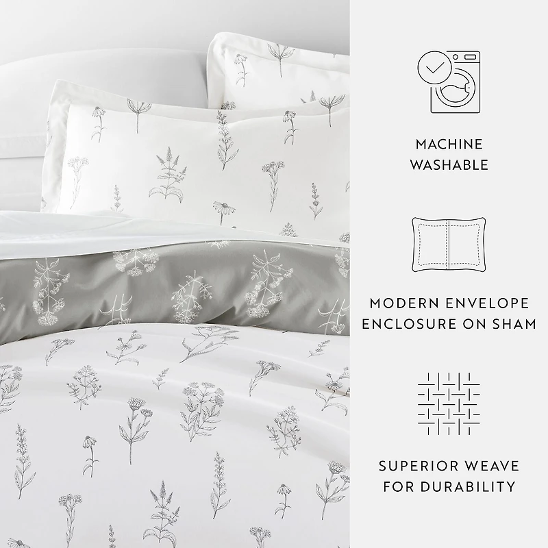 Casual Comfort Botany Floral Patterned Reversible Duvet Cover Set