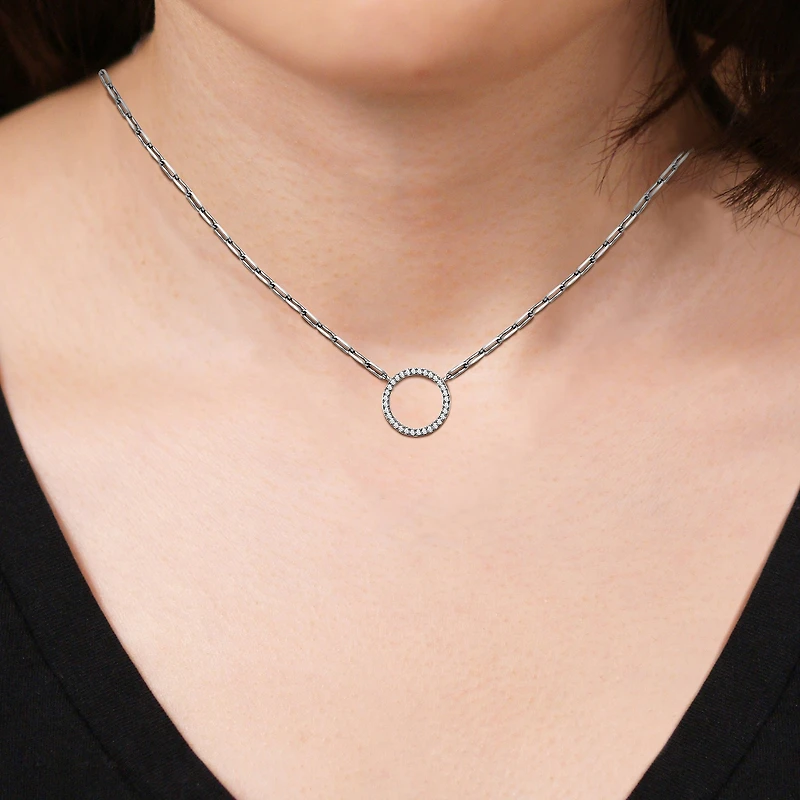 Paris 1901 By Charles Garnier Womens White Cubic Zirconia Sterling Silver Circle 18 Inch Pendant Necklace