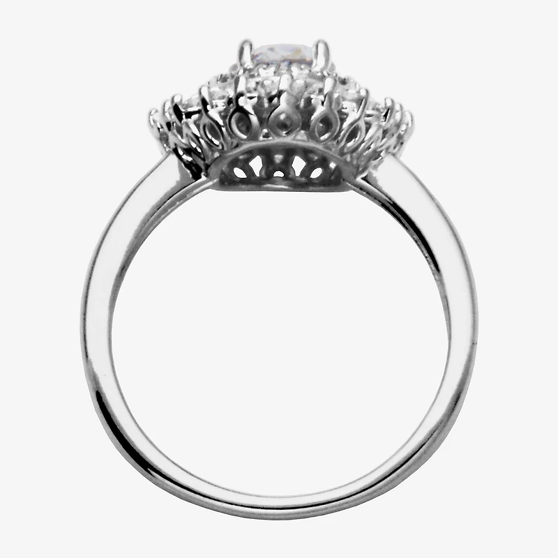 DiamonArt® Womens White Cubic Zirconia Sterling Silver Cocktail Ring