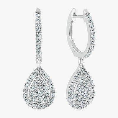 Womens 3/4 CT. T.W. Natural White Diamond 10K Gold 26.3mm Pear Hoop Earrings