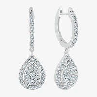 Womens 3/4 CT. T.W. Natural White Diamond 10K Gold 26.3mm Pear Hoop Earrings